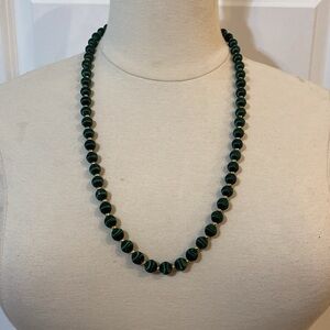 Vintage Green & Gold Spun Silk Bead Endless Necklace